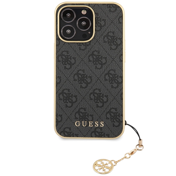 Guess 4G Charm dėklas iPhone 14 Pro – pilkas