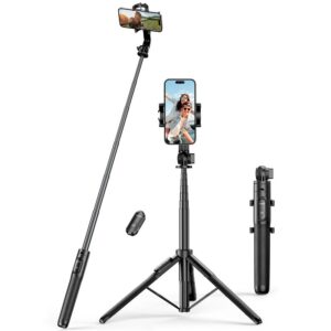Asmenukių lazda Ugreen LP586 su teleskopiniu trikoju ir Bluetooth nuotolinio valdymo pultu 1,5 m - juoda