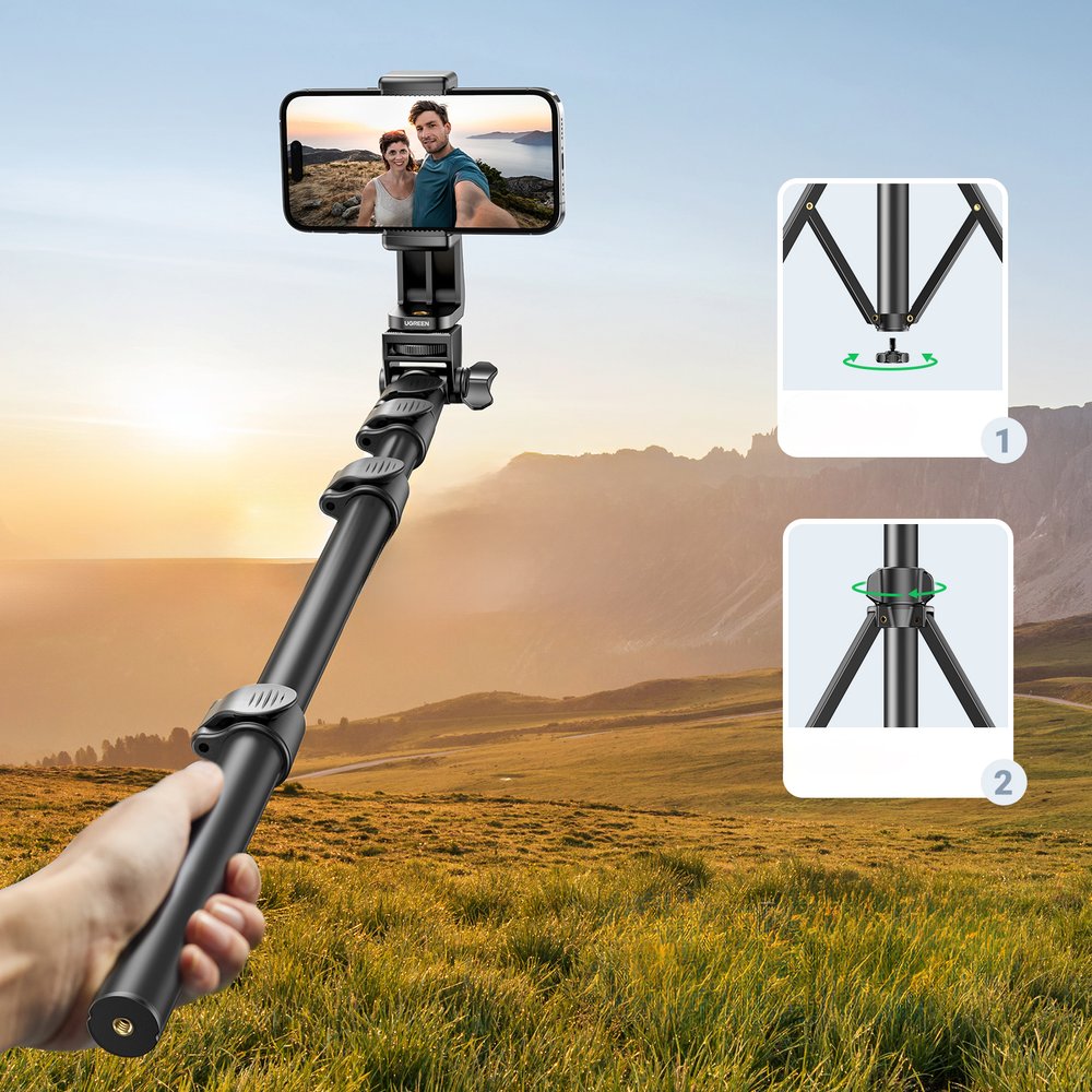 Ugreen LP680 selfi lazda su stovu ir Bluetooth nuotoliniu valdymu 1,8 m - juodas