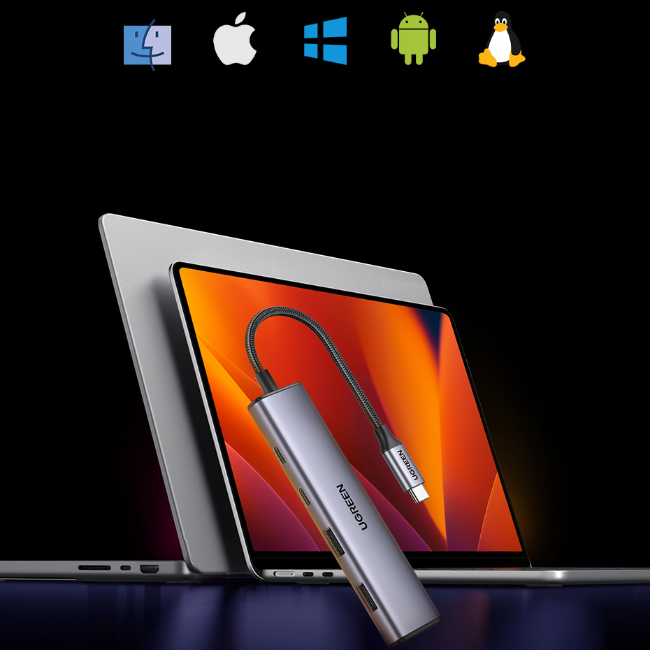 HUB USB-C - 2 x USB-A / 2 x USB-C 20 cm Ugreen CM473 - pilkas