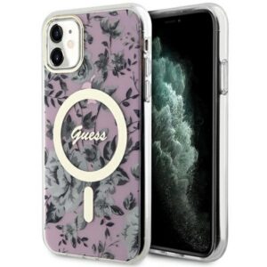 Guess MagSafe dėklas iPhone 11/XR – rožinis, gėlės