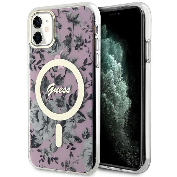 Guess MagSafe dėklas iPhone 11/XR – rožinis, gėlės