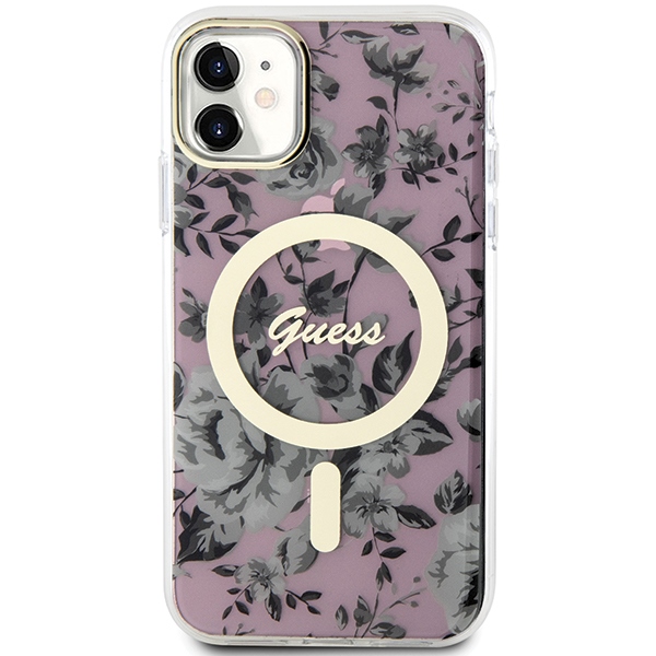 Guess MagSafe dėklas iPhone 11/XR – rožinis, gėlės
