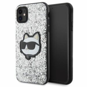 Karl Lagerfeld dėklas iPhone 11/XR – sidabrinis su blizgučiais