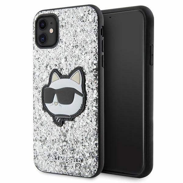 Karl Lagerfeld dėklas iPhone 11/XR – sidabrinis su blizgučiais