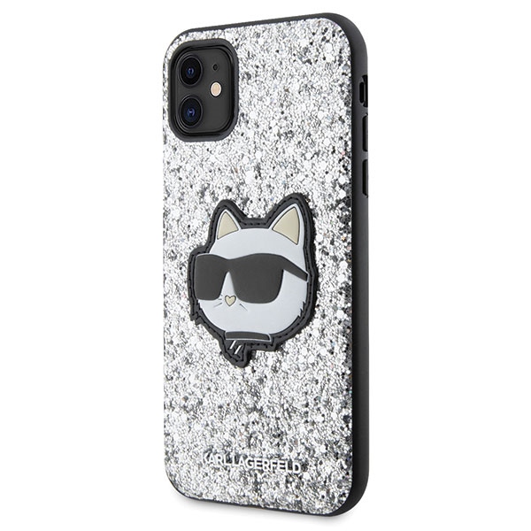 Karl Lagerfeld dėklas iPhone 11/XR – sidabrinis su blizgučiais
