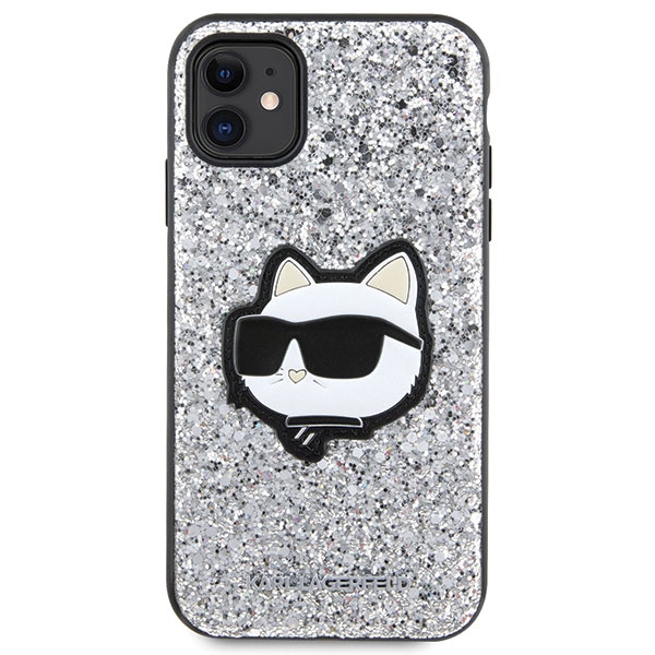 Karl Lagerfeld dėklas iPhone 11/XR – sidabrinis su blizgučiais