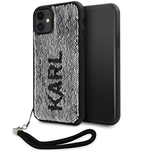 Karl Lagerfeld blizgučių dėklas iPhone 11/XR – juodas/sidabrinis