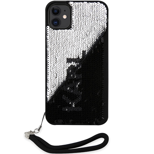 Karl Lagerfeld blizgučių dėklas iPhone 11/XR – juodas/sidabrinis