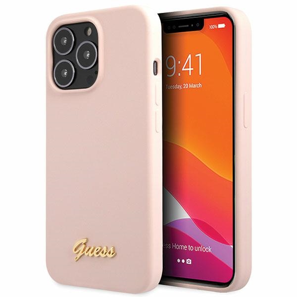 Guess silikoninis dėklas iPhone 13 Pro Max – šviesiai rožinis