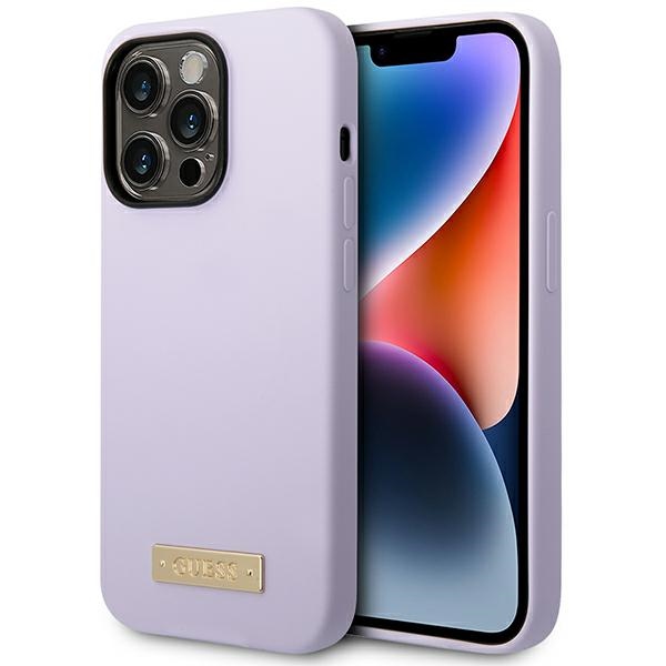 Guess MagSafe dėklas iPhone 14 Pro – violetinis