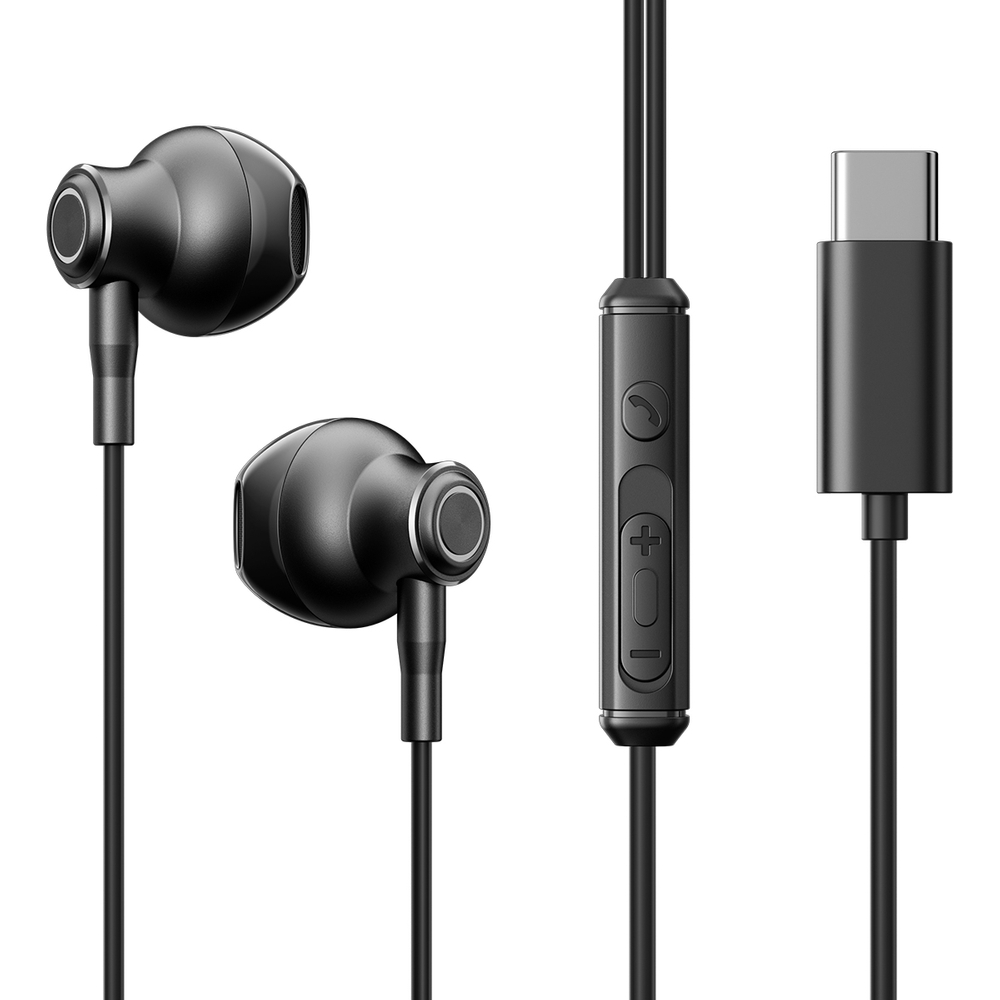 Joyroom TYPE-C Series JR-EC07 USB-C į ausis įdedamos ausinės metalinės – juodos