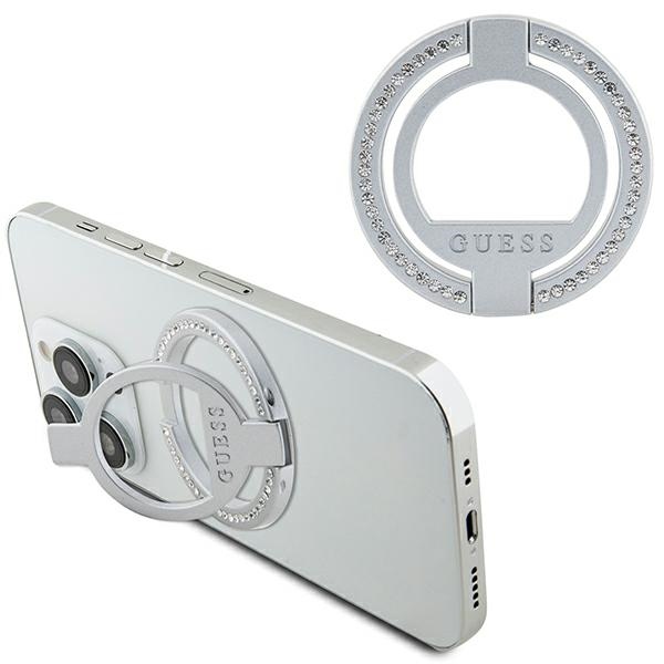 Guess MagSafe žiedinis laikiklis su kristalais – sidabrinis