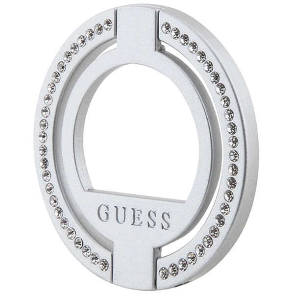 Guess MagSafe žiedinis laikiklis su kristalais – sidabrinis