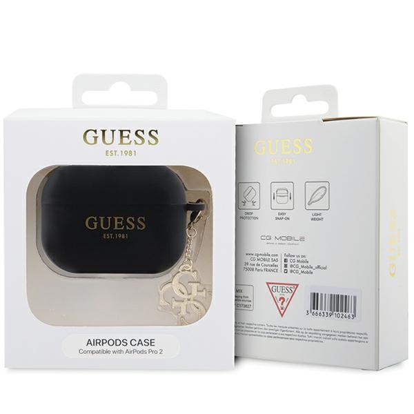 Guess GUAP2LECG4K dėklas, skirtas AirPods Pro 2 dangtelis - juodas skystas silikonas, blizgantis trikampis
