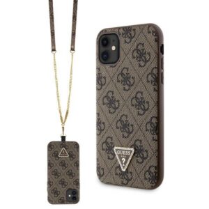 Guess dėklas iPhone 11/XR su dirželiu – rudas