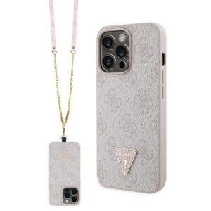 Guess dėklas iPhone 13/13 Pro – rožinis su dirželiu