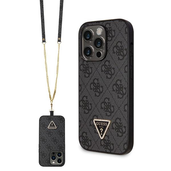 Guess dėklas iPhone 14 Pro – juodas su dirželiu