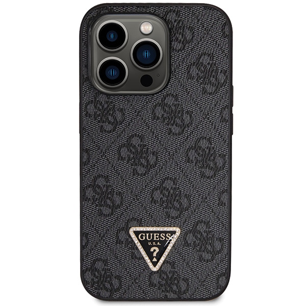 Guess dėklas iPhone 14 Pro – juodas su dirželiu