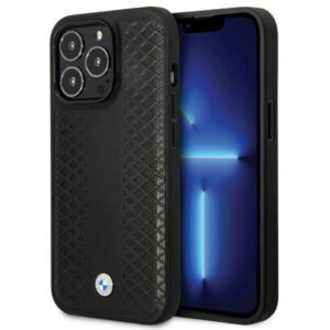 BMW Leather Diamond Pattern dėklas iPhone 14 Pro – juodas
