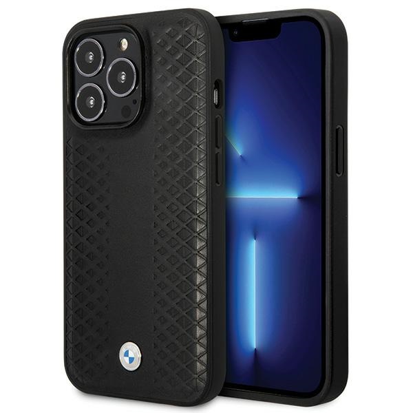 BMW Leather Diamond Pattern dėklas iPhone 14 Pro – juodas