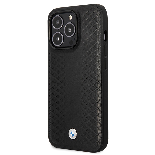 BMW Leather Diamond Pattern dėklas iPhone 14 Pro – juodas