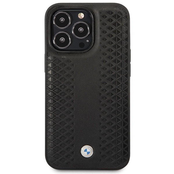 BMW Leather Diamond Pattern dėklas iPhone 14 Pro – juodas