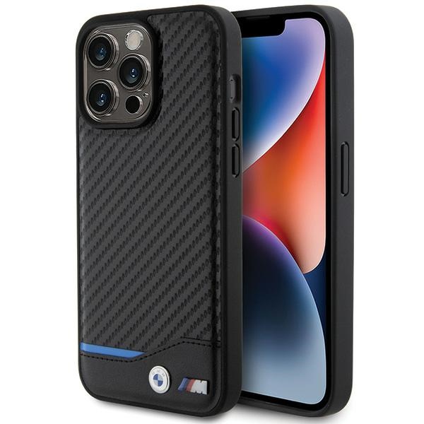 BMW Leather Carbon dėklas iPhone 15 Pro Max – juodas
