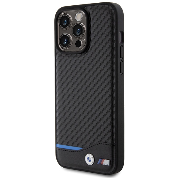 BMW Leather Carbon dėklas iPhone 15 Pro Max – juodas