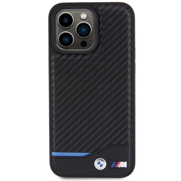 BMW Leather Carbon dėklas iPhone 15 Pro Max – juodas