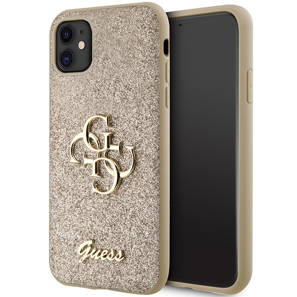 Guess dėklas iPhone 11/XR – auksinis, blizgus 4G