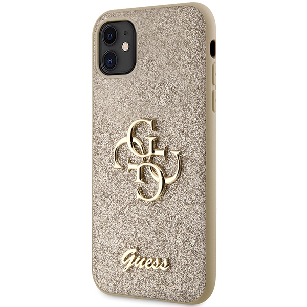 Guess dėklas iPhone 11/XR – auksinis, blizgus 4G