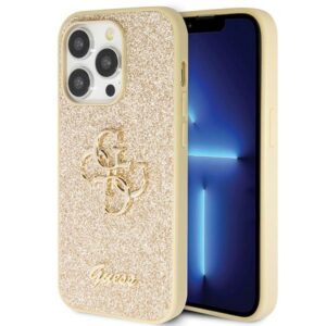 Guess dėklas iPhone 14 Pro – auksinis su blizgučiais