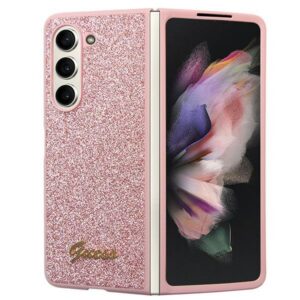 Guess Glitter Script dėklas Galaxy Z Fold5 – rožinis