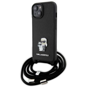 Karl Lagerfeld Crossbody Saffiano dėklas iPhone 15 Plus – juodas