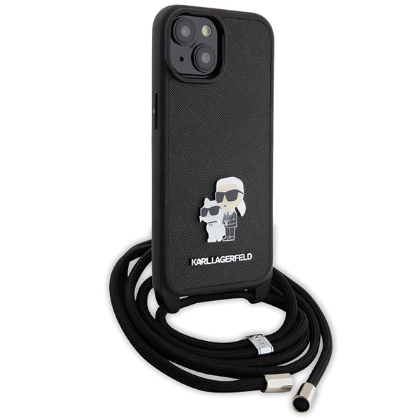 Karl Lagerfeld Crossbody Saffiano dėklas iPhone 15 Plus – juodas