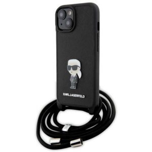 Karl Lagerfeld crossbody saffiano dėklas iPhone 15 – juodas
