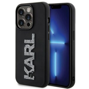 Karl Lagerfeld 3D Rubber Glitter Logo dėklas iPhone 15 Pro – juodas