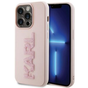 Karl Lagerfeld Glitter dėklas iPhone 15 Pro Max – rožinis