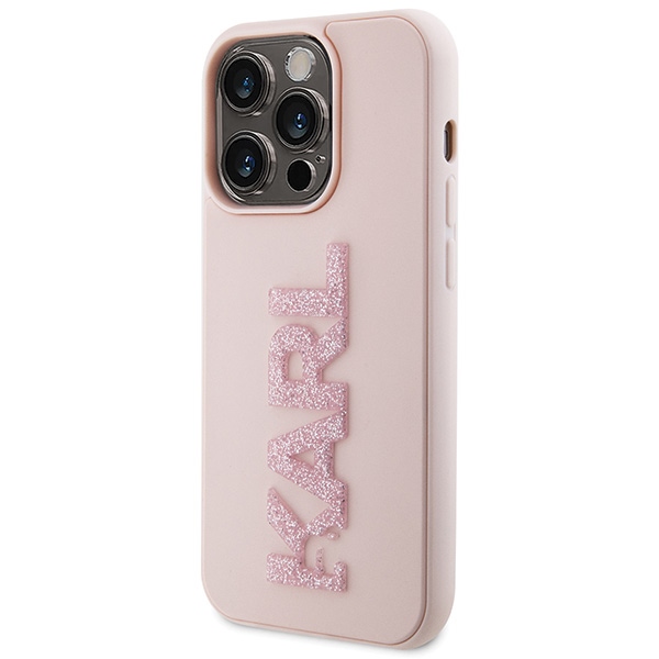 Karl Lagerfeld Glitter dėklas iPhone 15 Pro Max – rožinis