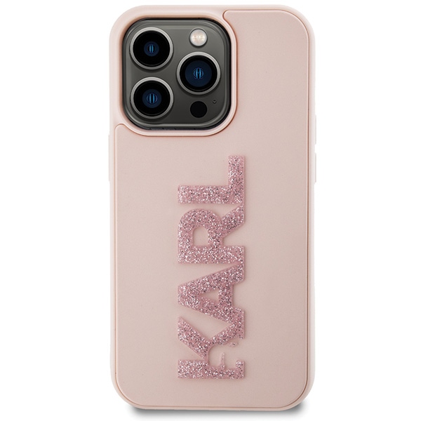 Karl Lagerfeld Glitter dėklas iPhone 15 Pro Max – rožinis