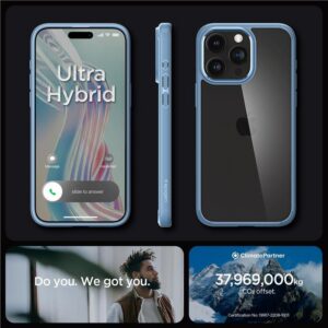 Spigen Crystal Hybrid dėklas iPhone 15 Pro Max – skaidrus, mėlynas