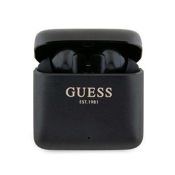 Guess Bluetooth ausinės GUTWSSU20ALEGK TWS + prijungimo stotelė juoda/juoda Spausdintas logotipas
