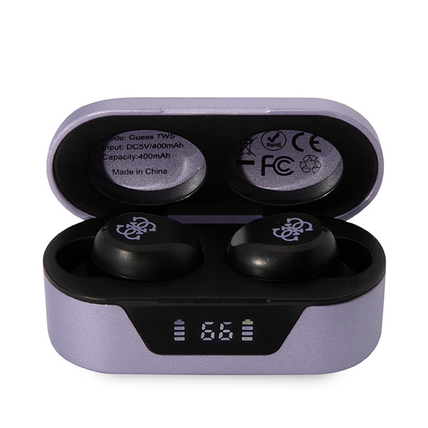 Guess GUTWST31EU TWS Bluetooth ausinės + prijungimo stotelė violetinė/violetinė