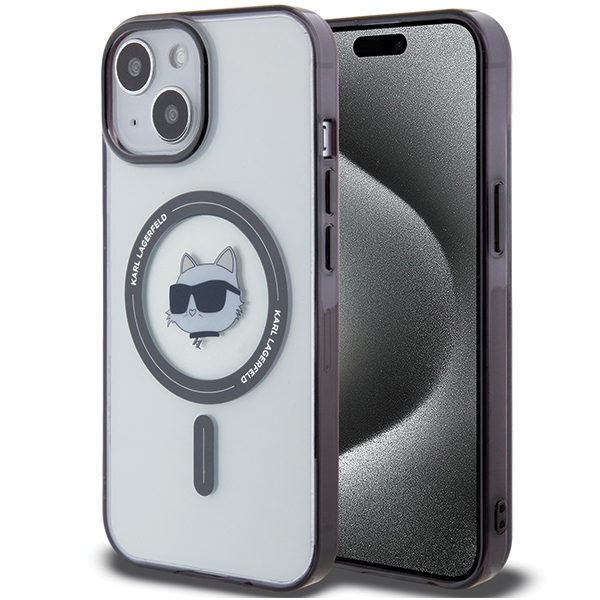Karl Lagerfeld MagSafe dėklas iPhone 15 Plus – skaidrus
