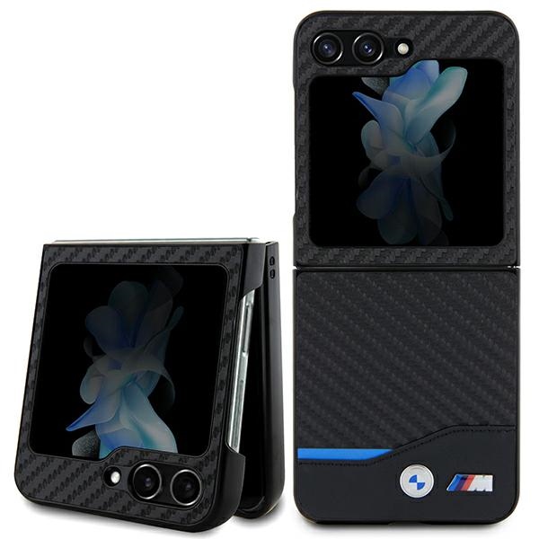 BMW Leather Carbon dėklas Samsung Galaxy Z Flip5 – juodas