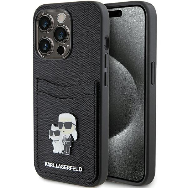 Karl Lagerfeld dėklas su kortelių kišene iPhone 15 Pro – juodas