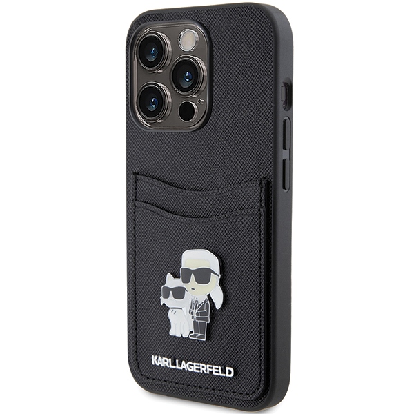 Karl Lagerfeld dėklas su kortelių kišene iPhone 15 Pro – juodas