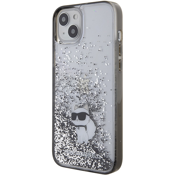 Karl Lagerfeld Liquid Glitter Choupette dėklas iPhone 15 Plus – skaidrus
