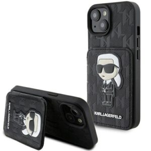 Karl Lagerfeld dėklas iPhone 15 – juodas, kortelėms